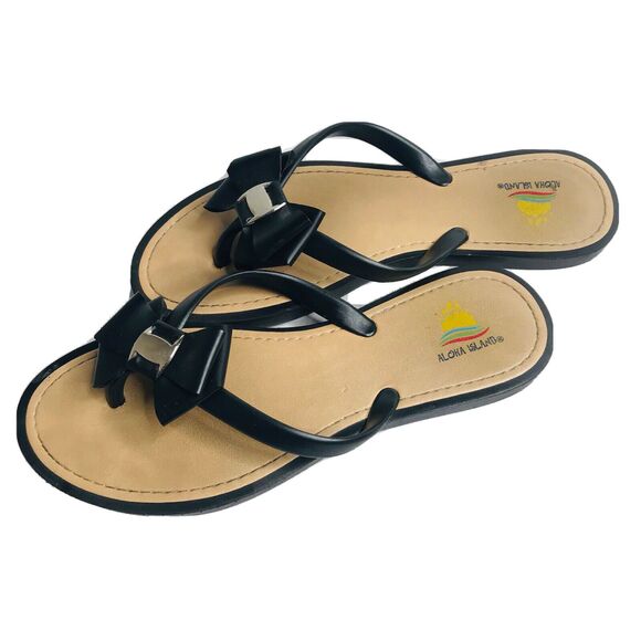 ⭐️Aloha Island Womens Flip Flop Sandals Black Bow Thong Strap Size 10 - Picture 4 of 4
